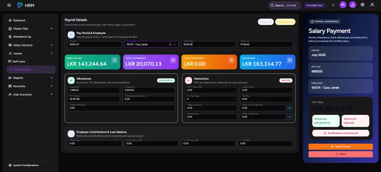 Payroll summary dark theme