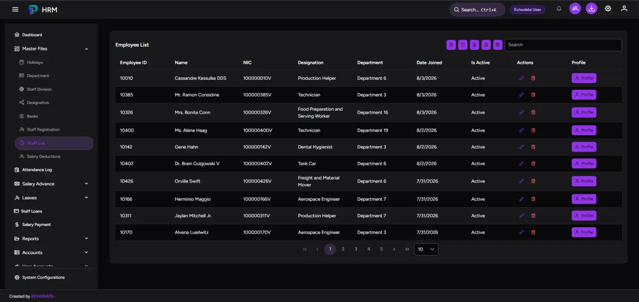 Employee records dark theme