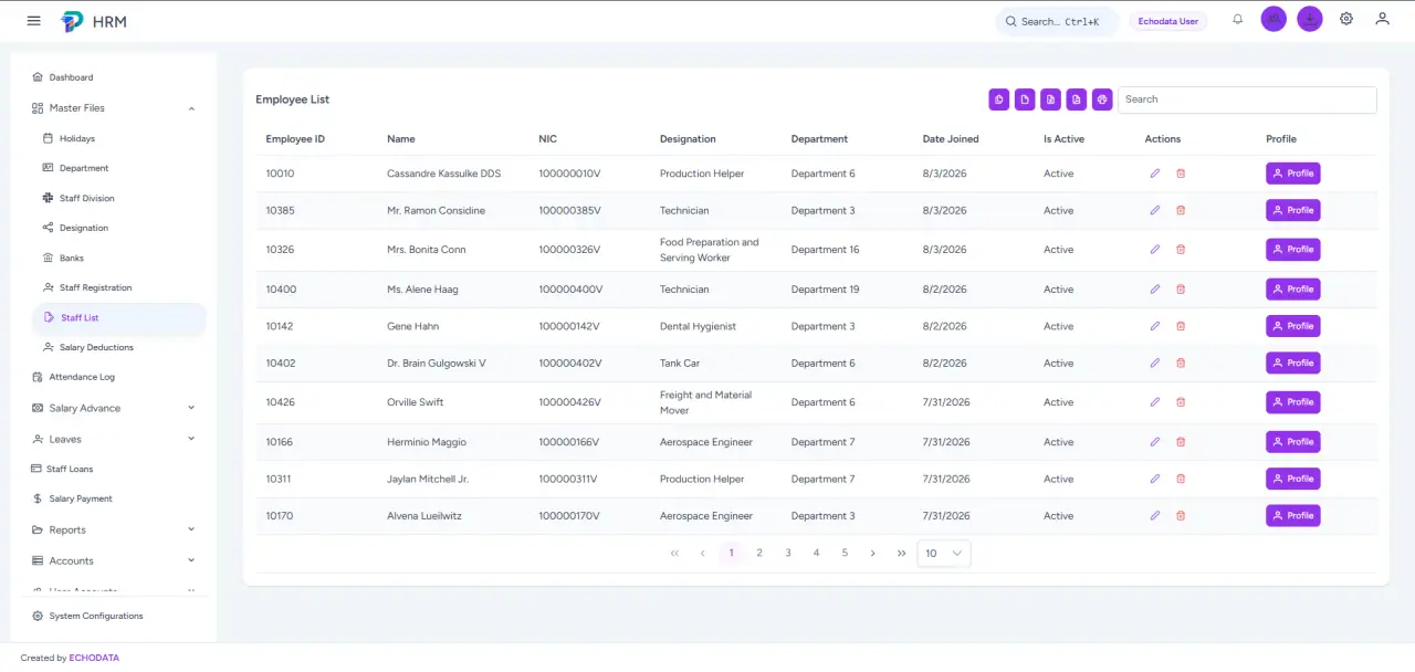 Employee records light theme
