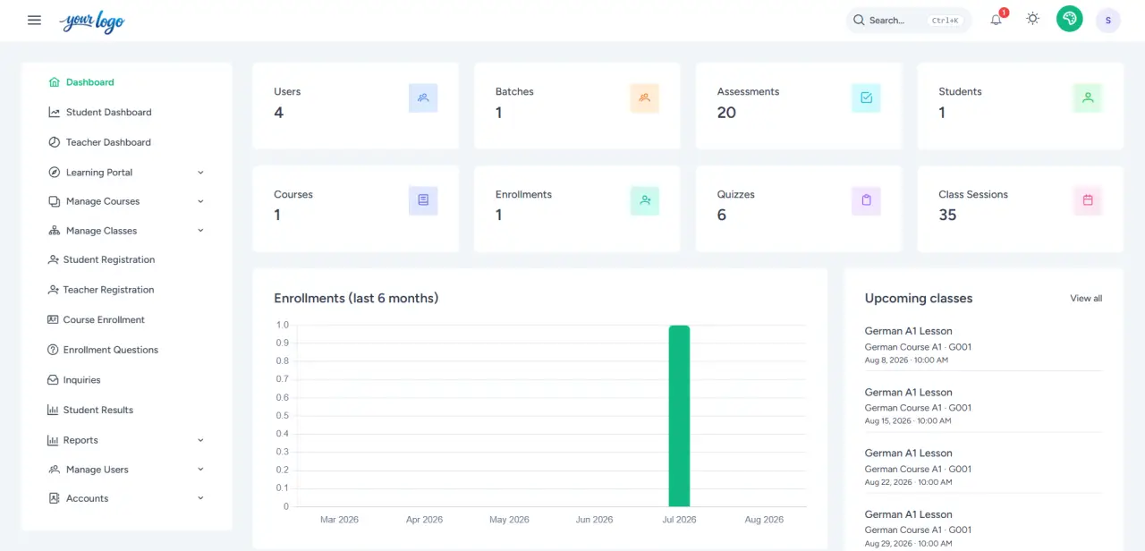 Admin dashboard light theme