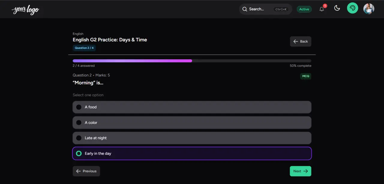Practice exams dark theme