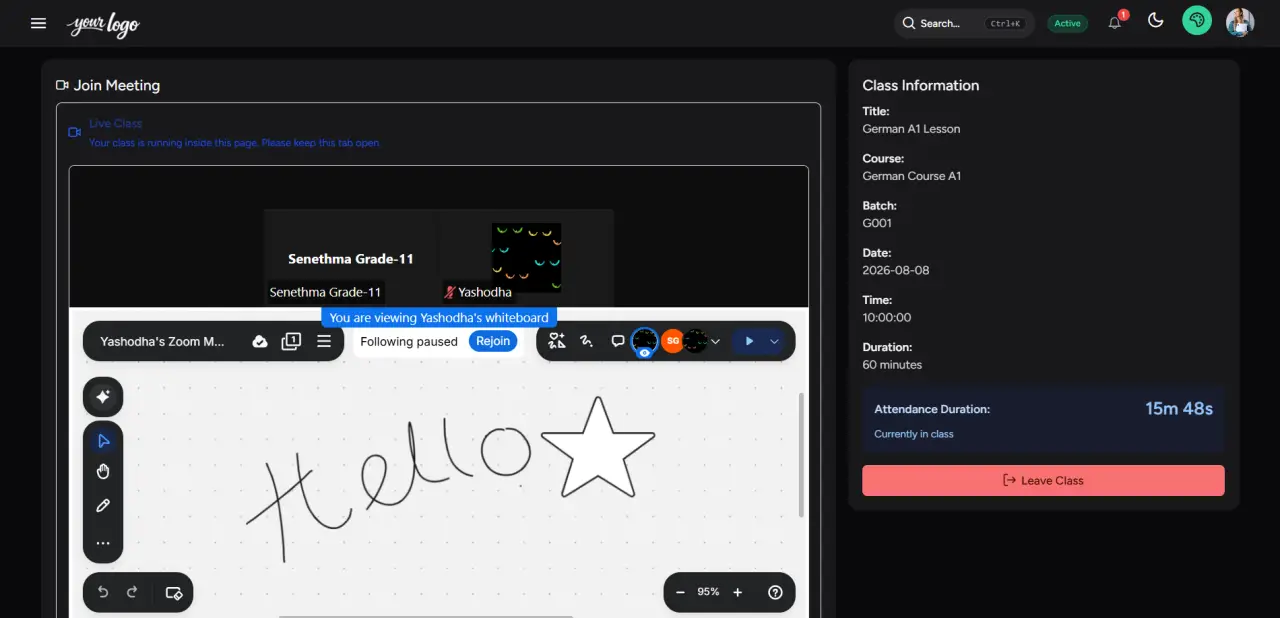 Zoom live class dark theme