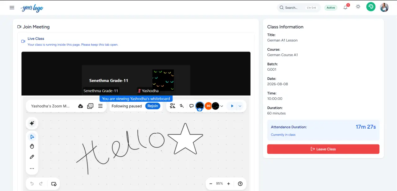 Zoom live class light theme