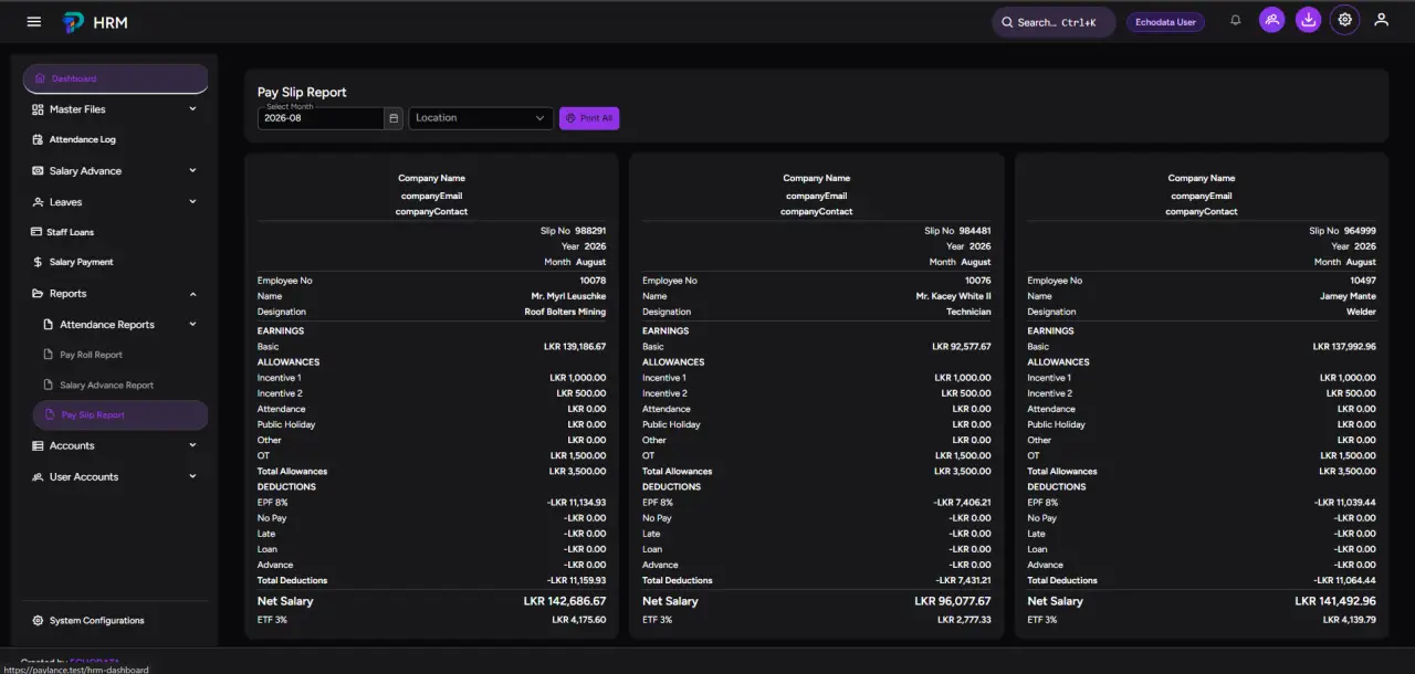 Payslip report dark theme