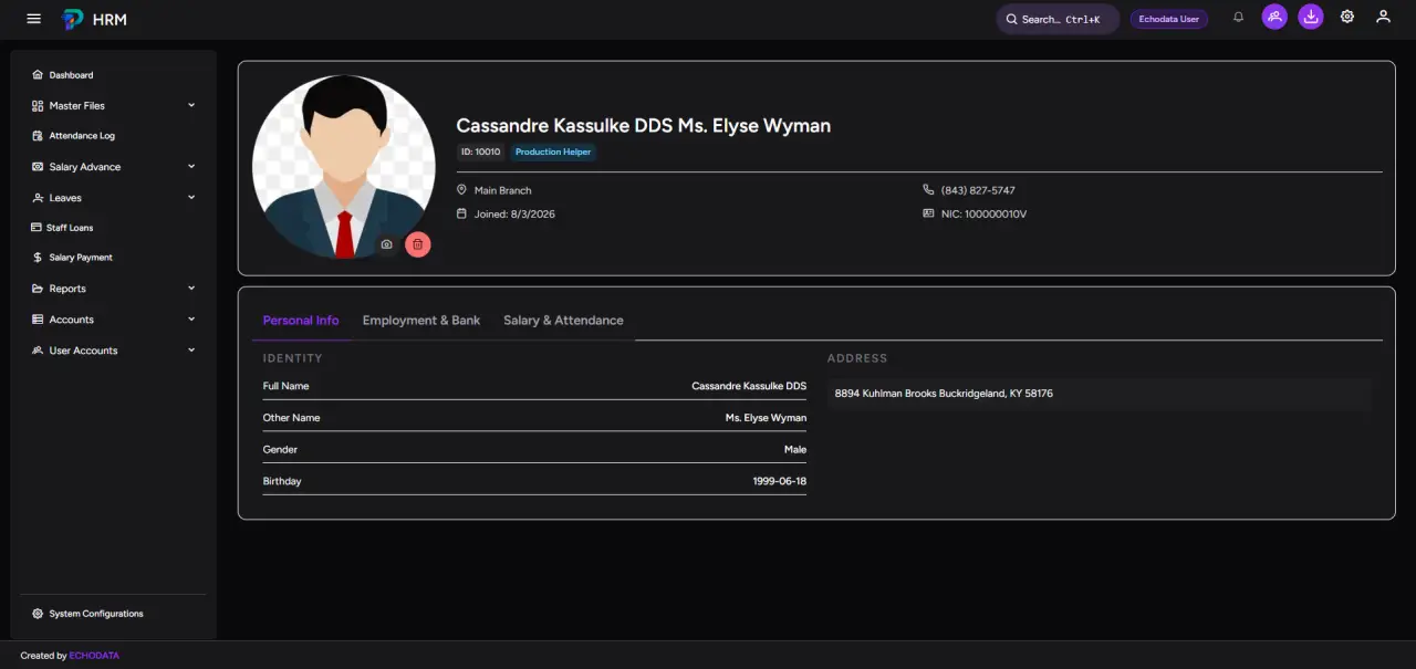 Staff registration dark theme