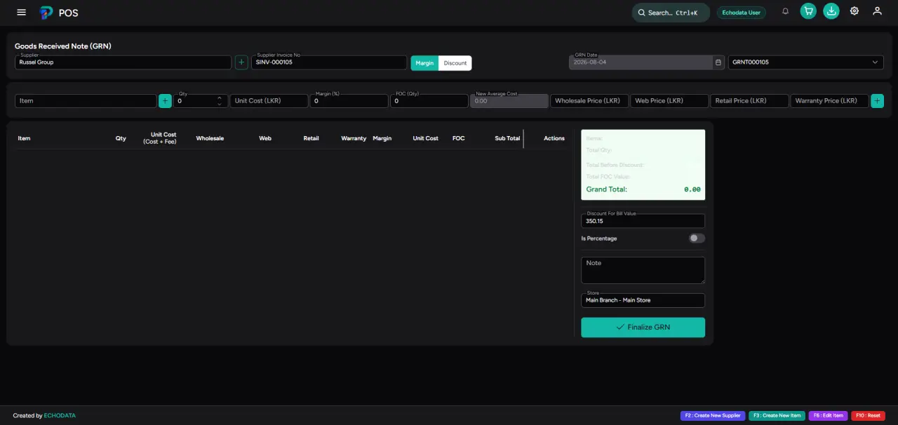 Goods received notes dark theme